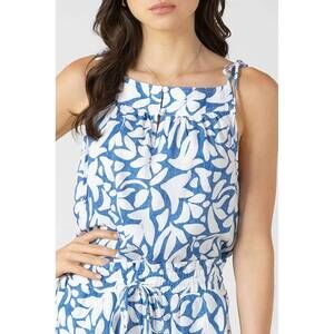 NEW DEX CLOTHING tie shoulder top in blue wash with white flower